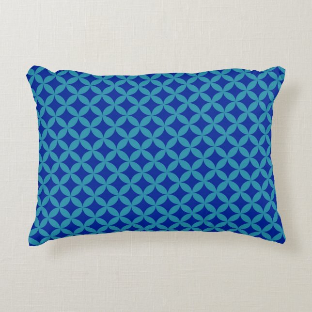 Retro navy blue turquoise Circle Rosette Lattice  Decorative Cushion (Front)