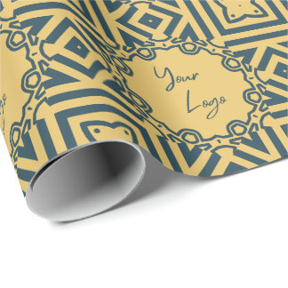 Retro Navy Brown Pattern Custom Business Logo  Wrapping Paper