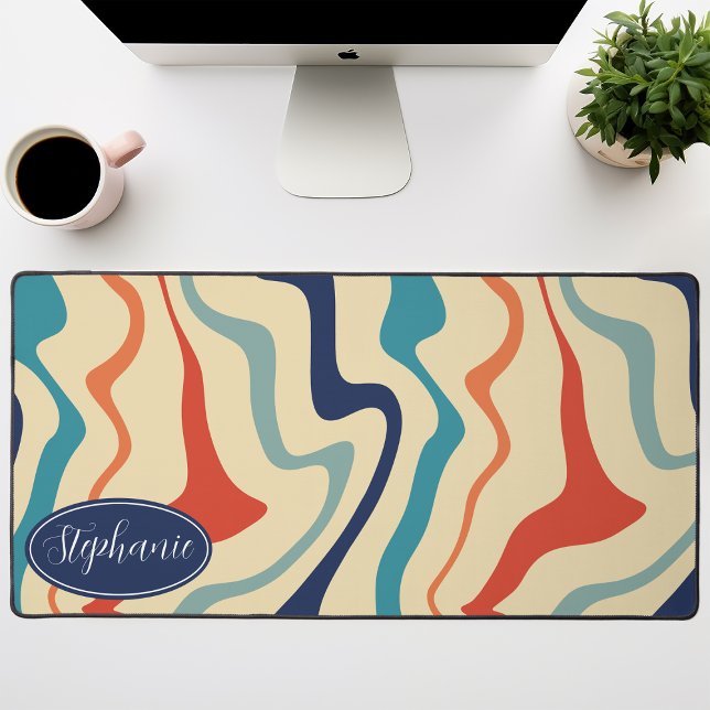 Retro Navy Coral Cream Personalised Marble Swirl Desk Mat (Creator Uploaded)