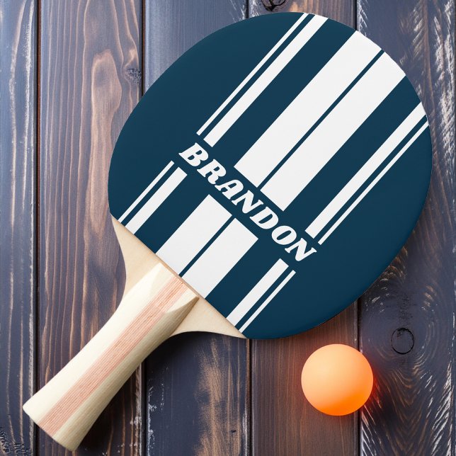 Retro Navy Dual Board Stripes with Name Ping Pong Paddle (Creator Uploaded)