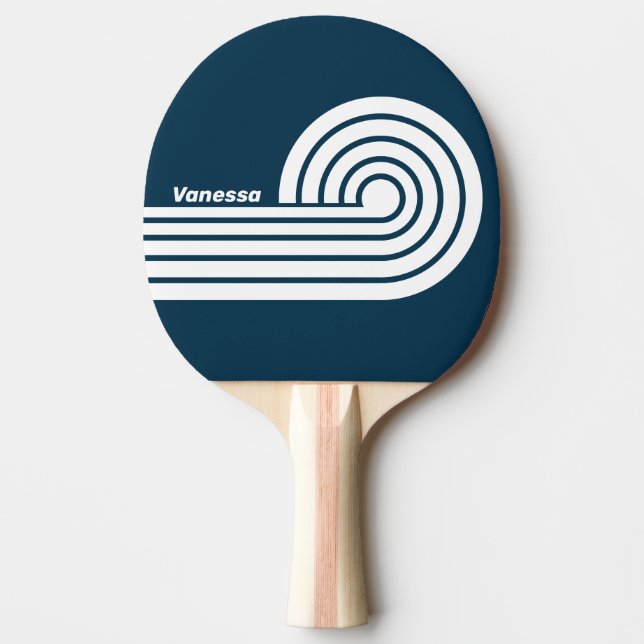 Retro Navy Dual Curl Stripes with Name Ping Pong Paddle (Front)