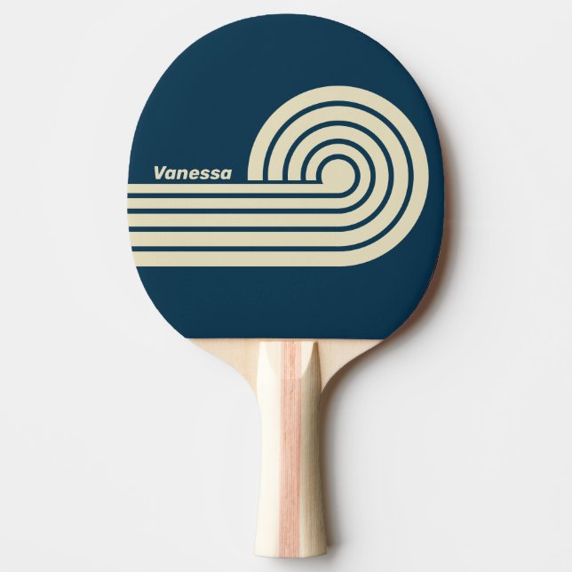 Retro Navy Fade Dual Curl Stripes with Name Ping Pong Paddle (Front)