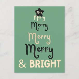 Retro Navy Green Christmas Tree Merry and Bright Holiday Postcard