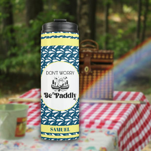 Retro Navy Pattern Stripes Canoe Otter Custom Name Thermal Tumbler