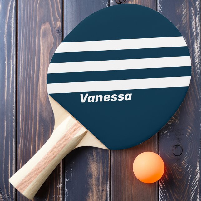 Retro Navy Three Stripes with Name Ping Pong Paddle (Creator Uploaded)