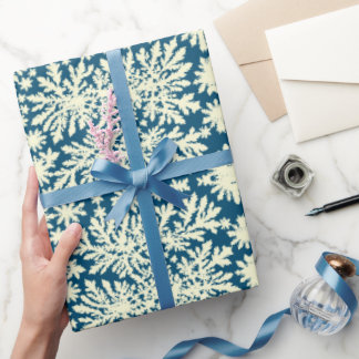 Retro Navy wrapping paper with white Snowflakes