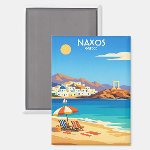 Retro Naxos Island Magnet – Greece Travel Art