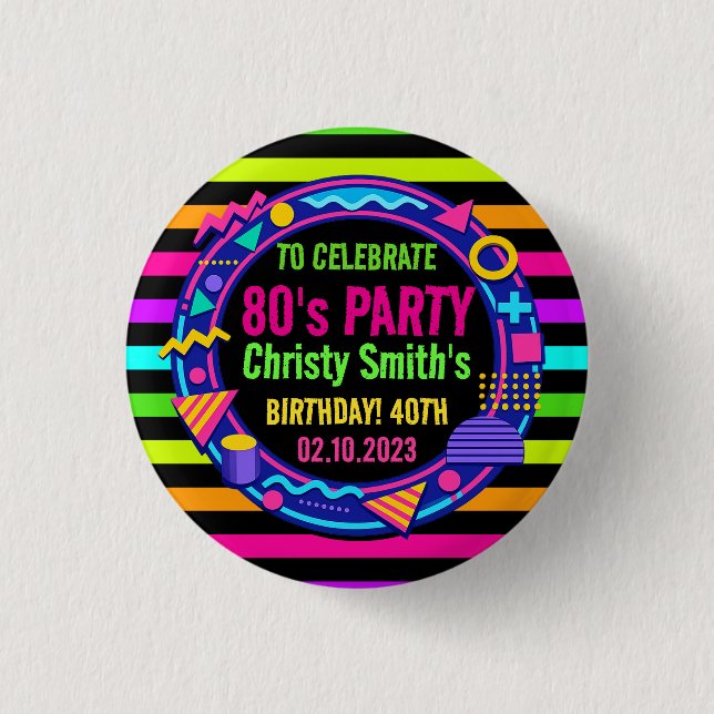 Retro Neon 80s Birthday adult Party 3 Cm Round Badge (Front)