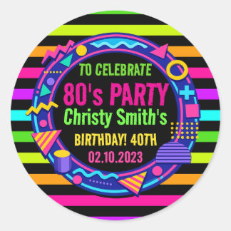 Retro Neon 80s Birthday adult Party Classic Round Sticker