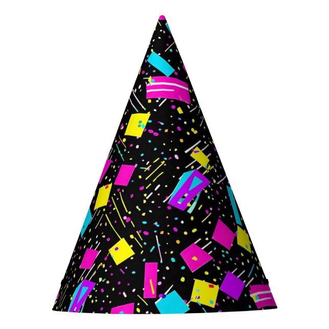 Retro Neon 80's Birthday Party Hat (Front)