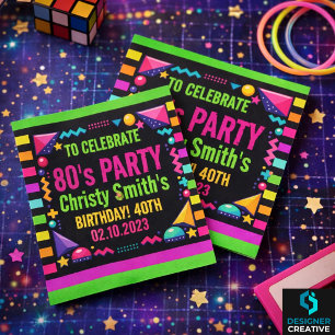 Retro Neon 80s Birthday Party Napkin