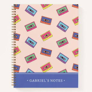 Retro Neon Audio Cassette Tape   Add Your Name Notebook