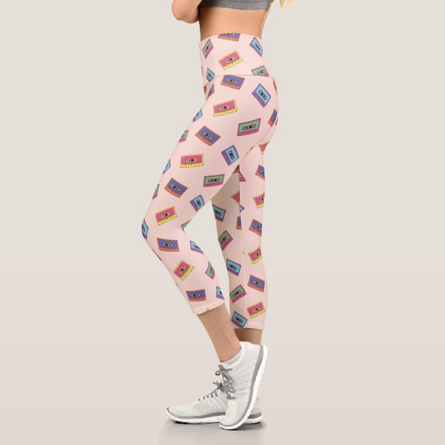 Retro Neon Audio Cassette Tape Pattern Capri Leggings (Left)