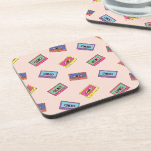 Retro Neon Audio Cassette Tape Pattern Coaster