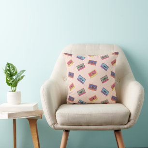 Retro Neon Audio Cassette Tape Pattern Cushion