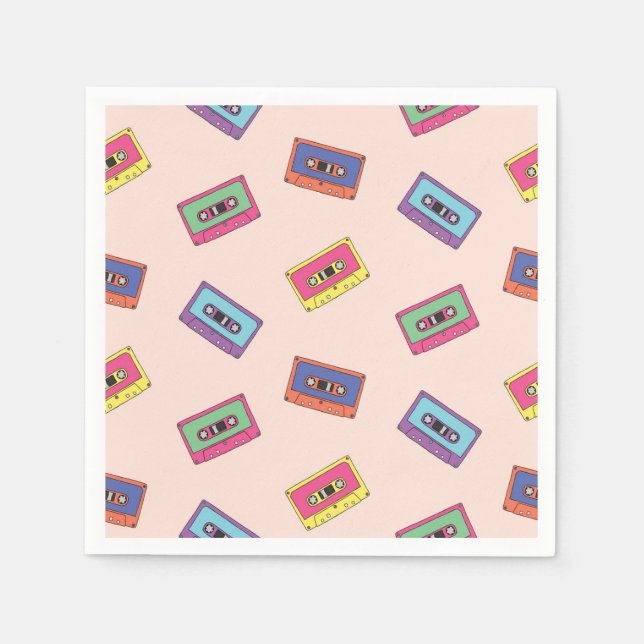 Retro Neon Audio Cassette Tape Pattern Napkin (Front)
