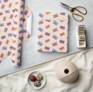Retro Neon Audio Cassette Tape Pattern Wrapping Paper
