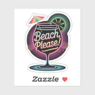 Retro Neon "Beach, Please!" Tropical Cocktail 