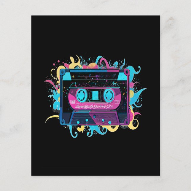 Retro Neon Cassette Tape with Vibrant Splash (Front)