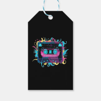 Retro Neon Cassette Tape with Vibrant Splash Gift Tags