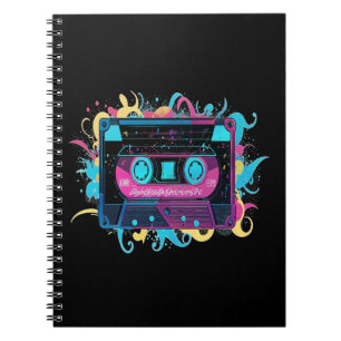 Retro Neon Cassette Tape with Vibrant Splash Notebook