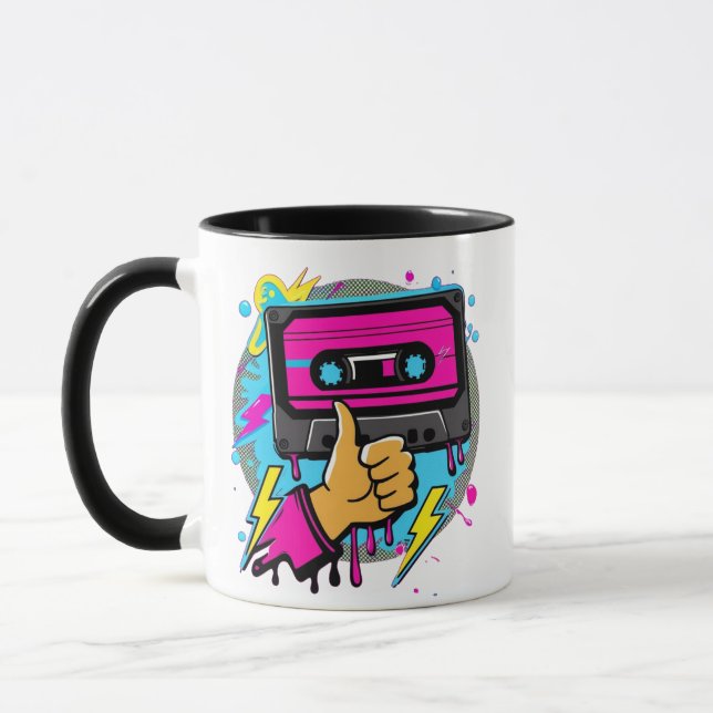 Retro Neon Cassette Vibes Mug (Left)
