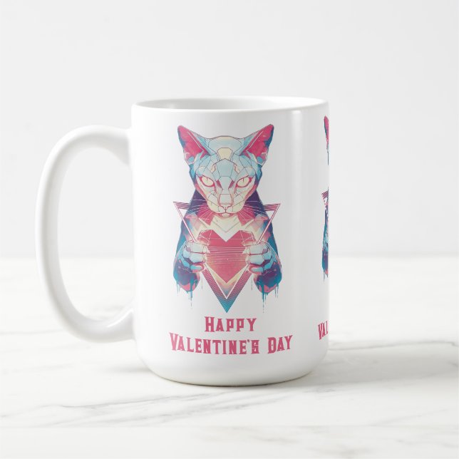 Retro Neon Cat Valentine`s Day  Coffee Mug (Left)