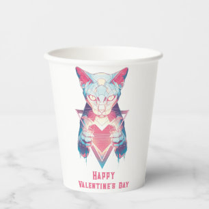 Retro Neon Cat Valentine`s Day  Paper Cups