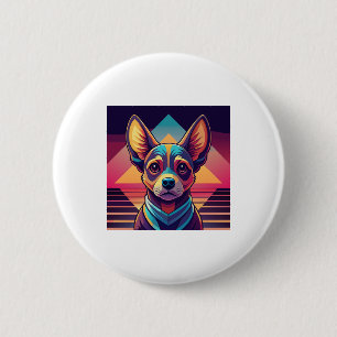 Retro Neon Chihuahua � Vibrant Synthwave Dog Art 6 Cm Round Badge