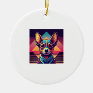 Retro Neon Chihuahua � Vibrant Synthwave Dog Art Ceramic Tree Decoration