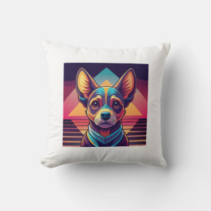 Retro Neon Chihuahua � Vibrant Synthwave Dog Art Cushion