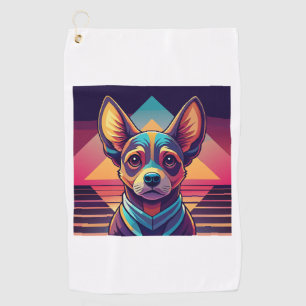 Retro Neon Chihuahua – Vibrant Synthwave Dog Art Golf Towel