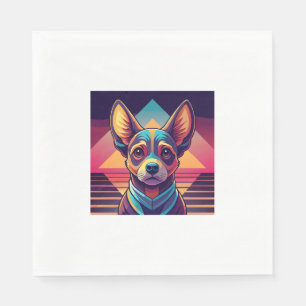 Retro Neon Chihuahua � Vibrant Synthwave Dog Art Napkin