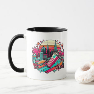 Retro Neon Cityscape with Fast Food Vibes  Mug