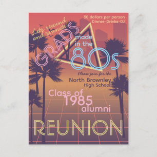 Retro Neon Coloured Class Reunion Invite Postcard