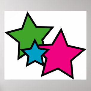 Retro Neon Colourful Stars Pattern   Bold Pink Blu Poster