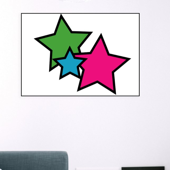 Retro Neon Colourful Stars Pattern | Bold Pink Blu Poster (Neon Stars Poster by ValeriesGallery available on Zazzle)