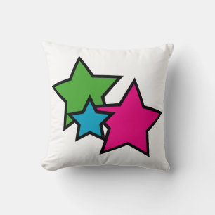 Retro Neon Colourful Stars Pink Green Blue Pop Art Cushion