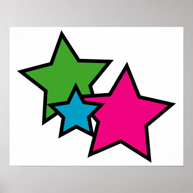 Retro Neon Colourful Stars Whimsical Kids Room Poster (Front)