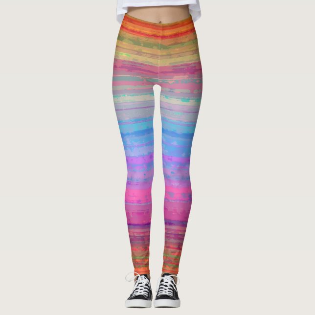 Retro Neon Colours Pattern Leggings (Front)