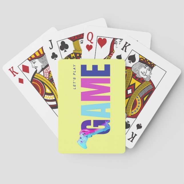 Retro Neon Cyberpunk Synthwave Gamer Yellow Deck Playing Cards (Back)