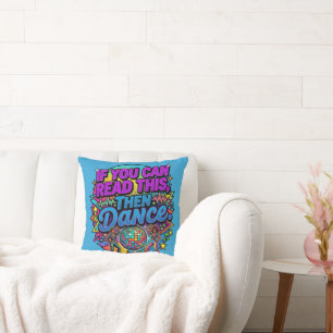 Retro Neon Disco Ball Dance Party Graphic Design Cushion