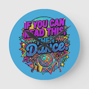 Retro Neon Disco Ball Dance Party Graphic Design Round Clock
