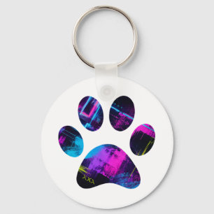 Retro Neon Dog Paw Key Ring