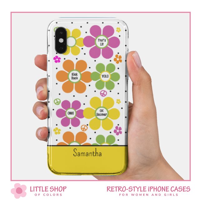 Retro Neon Floral Flower Power Monogrammed Case-Mate iPhone Case (Creator Uploaded)