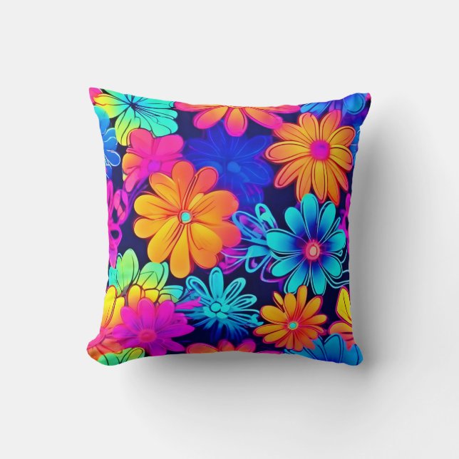 Retro Neon Flowers Pattern Cushion (Front)