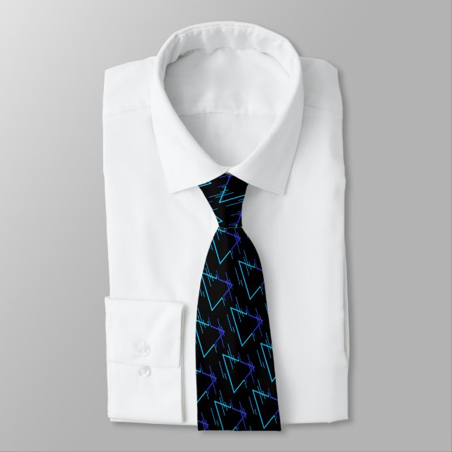Retro Neon Geometric Pattern 3 Tie (Tied)