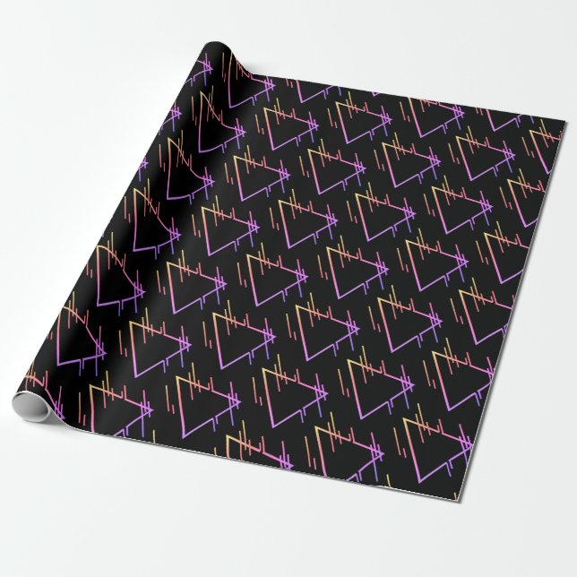 Retro Neon Geometric Pattern 5 Wrapping Paper (Unrolled)