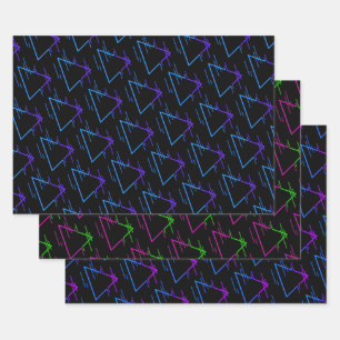 Retro Neon Geometric Pattern Collection Wrapping Paper Sheet