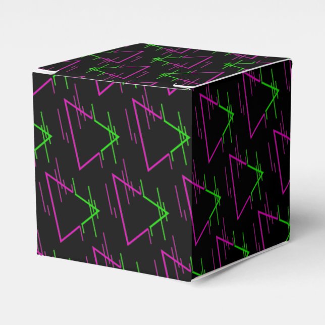 Retro Neon Geometric Pattern Cube Favour Box (Front Side)